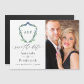 月桂樹葉の紋章の結婚式日付を保存 マグネット招待状 (正面/裏面)