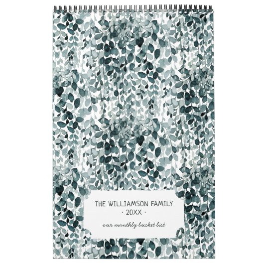 月次バケットリストファミリーのお気に入り水色 カレンダー (カバー)