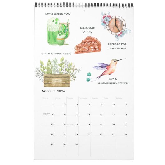 月次バケットリストファミリーのお気に入り水色 カレンダー (3月 2026)