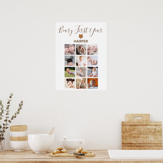 月次フォトベビー最初の誕生日表示 ポスター (キッチン)