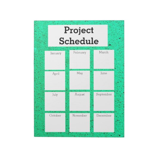月次プロジェクトスケジュールグリーン粗プリント ノートパッド (回転)