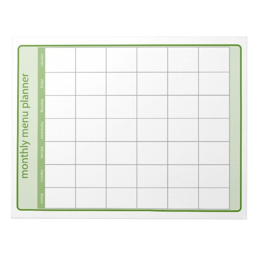 月次メニュープランナーメモ帳 ノートパッド (正面)