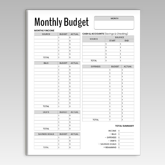 月次予算 ノートパッド