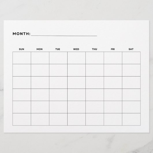 月次空白のカレンダー横長6週間8.5 x 11 チラシ (正面)