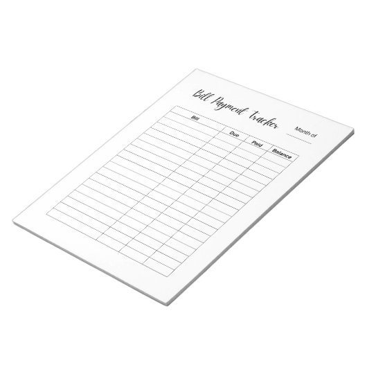 月次請求書支払いトラッカー記録 ノートパッド (アングル)