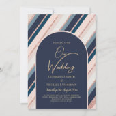 月海軍ブルー赤面ピンクローズ金ゴールド 招待状 (正面)