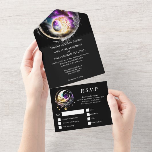 月満月の天の星座の夜星 オールインワン招待状 (貼ってはがせる)