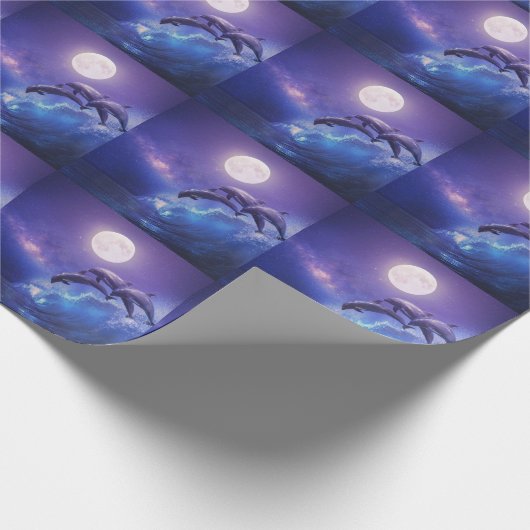 月照イルカ:夜の海ファンタジー ラッピングペーパー (角)
