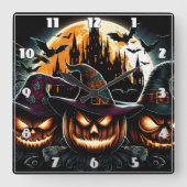 月白熱［赤熱］光を放つの下でカボチャが輝く スクエア壁時計 (正面)