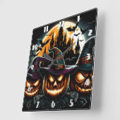 月白熱［赤熱］光を放つの下でカボチャが輝く スクエア壁時計 (傾斜)