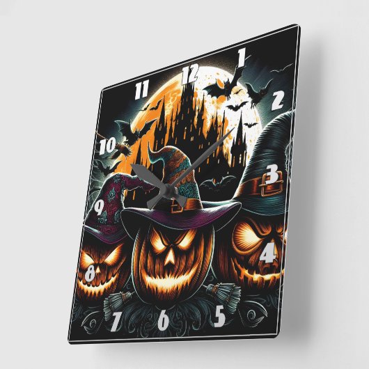 月白熱［赤熱］光を放つの下でカボチャが輝く スクエア壁時計 (傾斜)