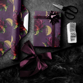 月相と紫のバラ |ゴージャスなニューエイジ ラッピングペーパー