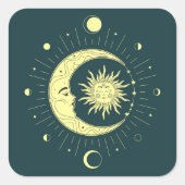 月相を持つ太陽と月の天体デザイン スクエアシール (正面)