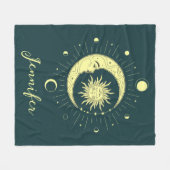 月相を持つ太陽と月の天体デザイン フリースブランケット (正面(横))