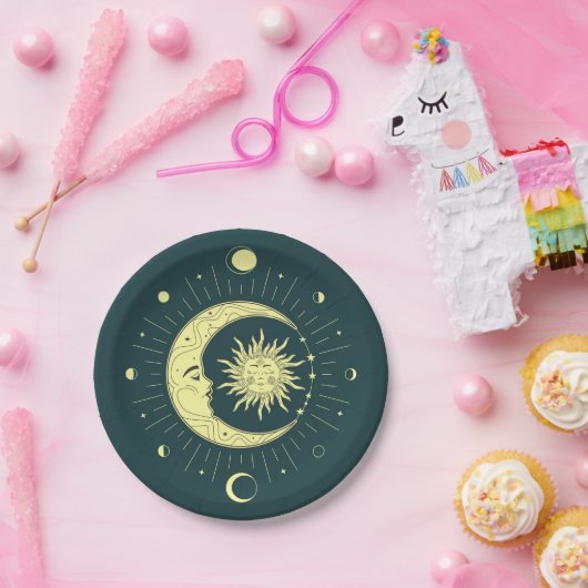月相を持つ太陽と月の天体デザイン ペーパープレート (パーティー)
