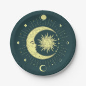 月相を持つ太陽と月の天体デザイン ペーパープレート (正面)