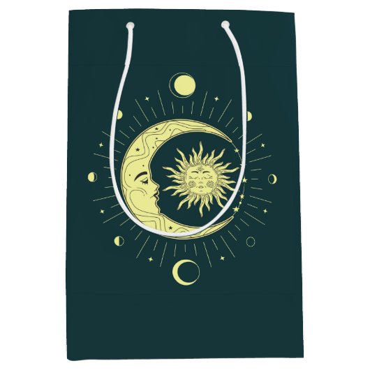 月相を持つ太陽と月の天体デザイン ミディアムペーパーバッグ (正面)