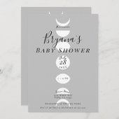 月相サイクルグレーと白の赤ちゃんシャワー 招待状 (正面/裏面)