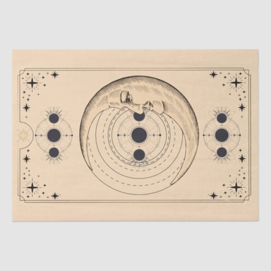 月相タロットカード雲動揺して古代 薄葉紙 (正面)