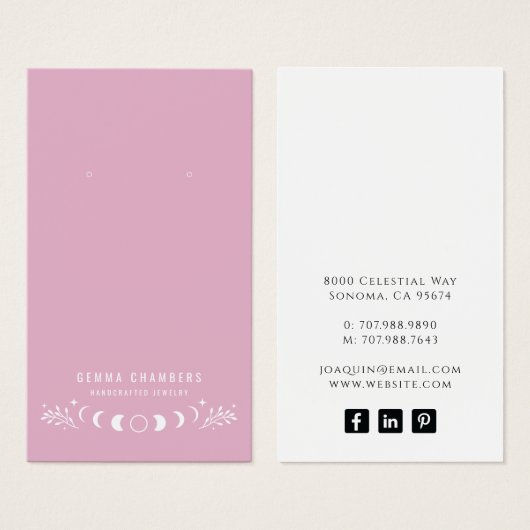 月相ピンクイヤリングジュエリーディスプレイカード (正面&裏面)