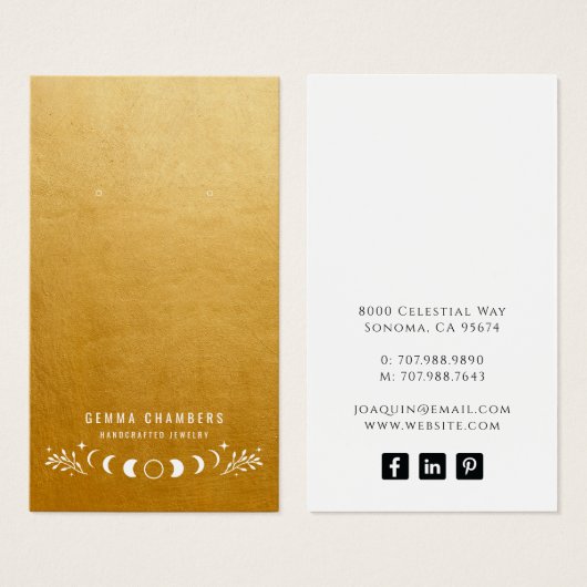 月相金ゴールドイヤリングジュエリー表示カード (正面&裏面)