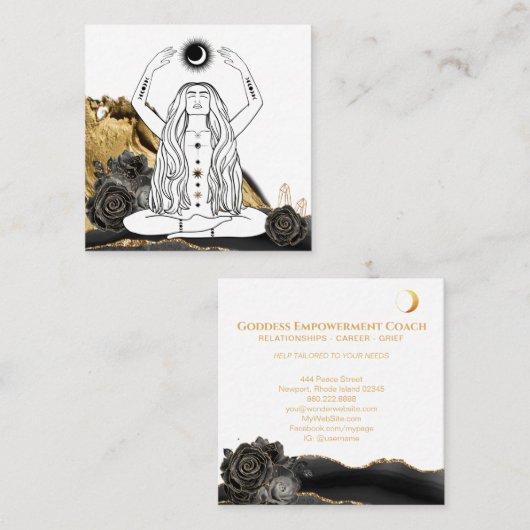 *~*月瞑想ルナバラ女神ブラック金ゴールド スクエア名刺 (正面/裏面)