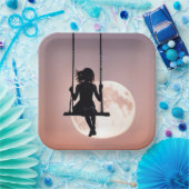 月空のブランコの少女 ペーパープレート (パーティー)