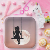 月空のブランコの少女 ペーパープレート (パーティー)