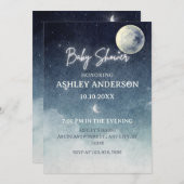 月空の光の星の水の色ベビーシャワー 招待状 (正面/裏面)