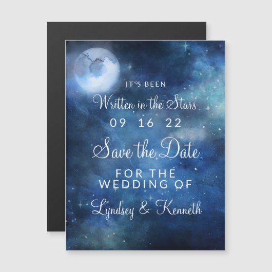 月空の満月の星の結婚式の日付を保存 マグネット招待状 (正面/裏面)