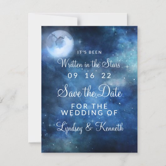 月空の満月の星の結婚式の日付を保存 マグネット招待状 (正面)