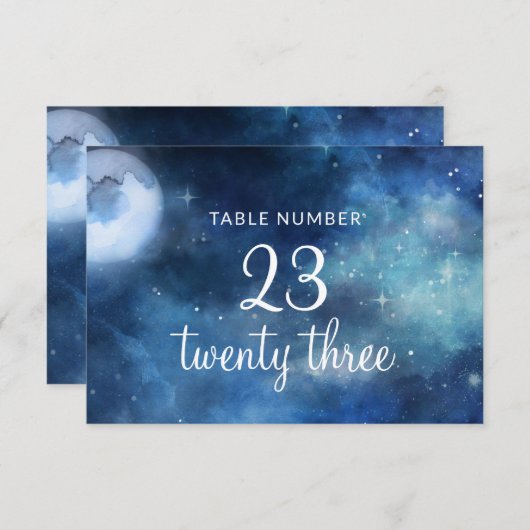 月空の満月の星結婚のテーブル番号 招待状 (正面/裏面)