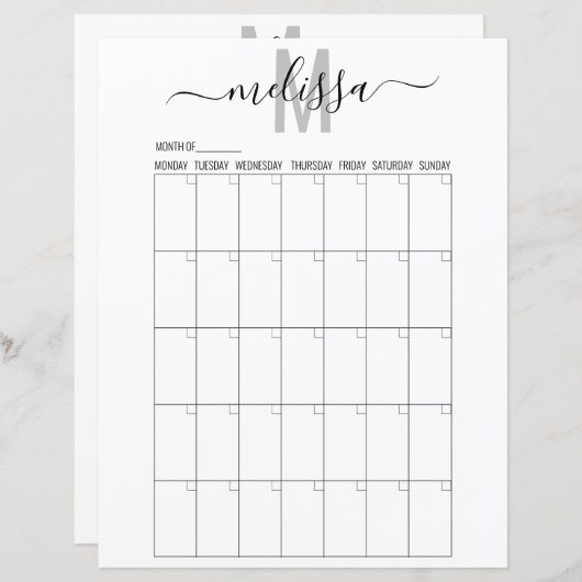 月空白のモノグラム計画カレンダプランナー (正面/裏面)