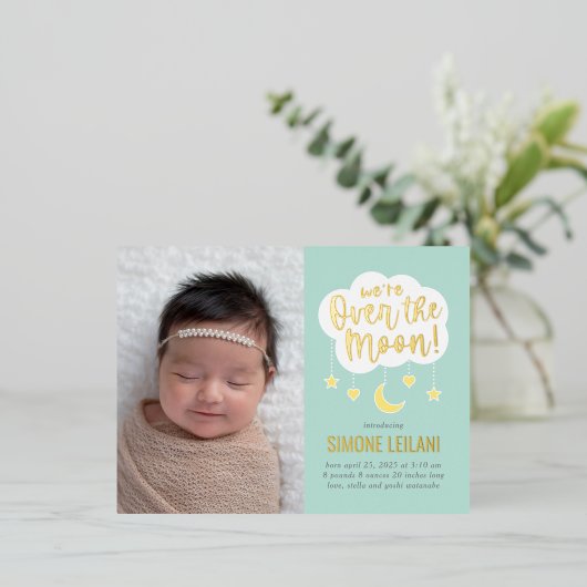 月箔誕生発表葉書の上に 箔シーズンポストカード (立ち正面)