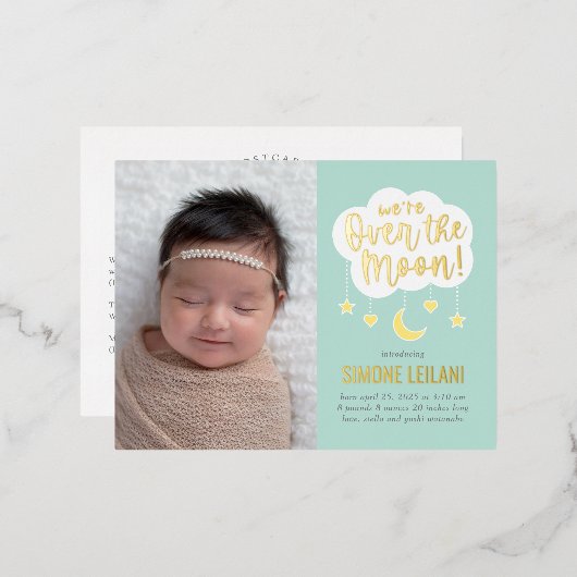 月箔誕生発表葉書の上に 箔シーズンポストカード (正面/裏面)