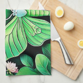 月蝶開花デザイン キッチンタオル (四つ折り)