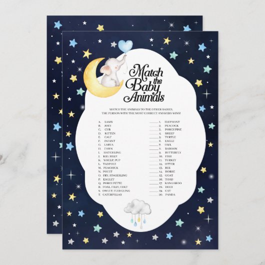 月象の上で赤ん坊の動物のゲームに一致 招待状 (正面/裏面)