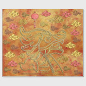 月赤中国の金ゴールド新辰年2024 ラッピングペーパー (フラット)