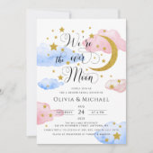 月越しに男女がピンクとブルーを明らかにする 招待状 (正面)