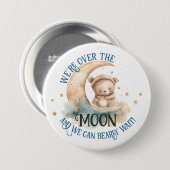 月越しテディベア男の赤ちゃんシャワー 缶バッジ (正面&裏面)