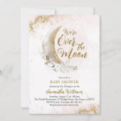月越し金ゴールドピンクのベビーガールシャワー 招待状 (正面)