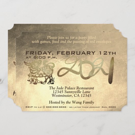 月金属中国の牛2021年正月招待状 シーズンカード (正面/裏面)