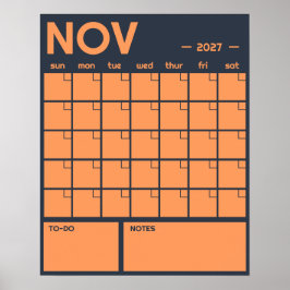 月間無日付・大胆で鮮やかな色の壁掛けカレンダー ポスター