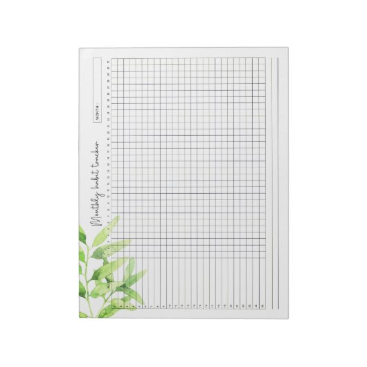 月間習慣トラッカー水彩緑葉色 ノートパッド (回転)