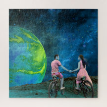 月面でのカップルの自転車乗り 外宇宙