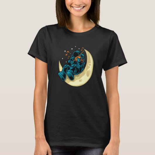 月面でヴァイオリンを演奏する宇宙飛行士とコスモノートS Tシャツ (正面)