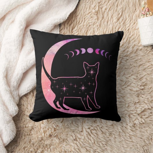 月面にピンク色の星猫 クッション (ブランケット)