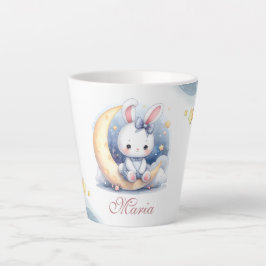 月面に座るかわいいウサギ カフェラテマグ