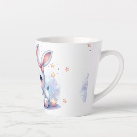月面に座るかわいいウサギ カフェラテマグ (右)