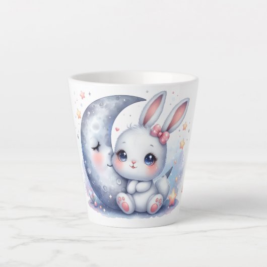 月面に座るかわいいウサギ カフェラテマグ (正面)